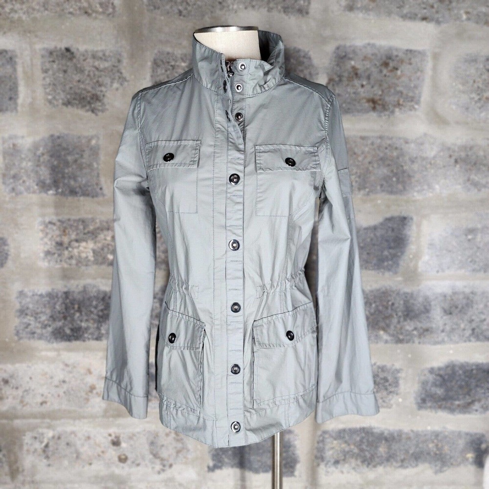 The FILLMORE sz S grey Draw Waist Full Zip / Snap Surplus Bomber Jacket